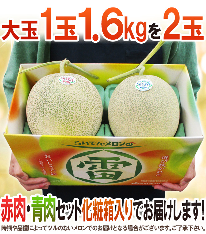 北海道メロン ”らいでんレッドメロン＋らいでんクラウンメロン” 2玉 約3.2kg