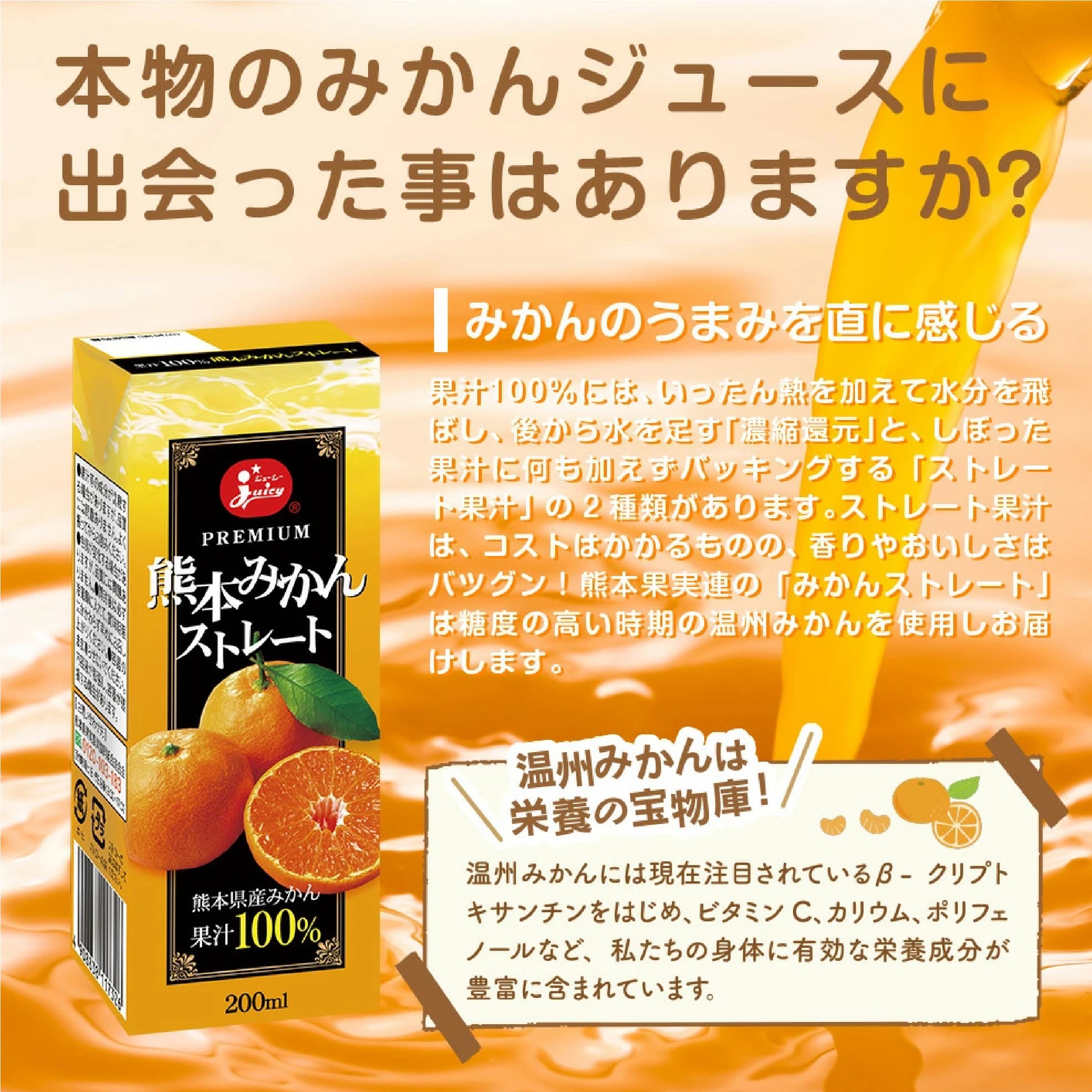 ジューシー 熊本みかんストレート100％【200ml×24本入】